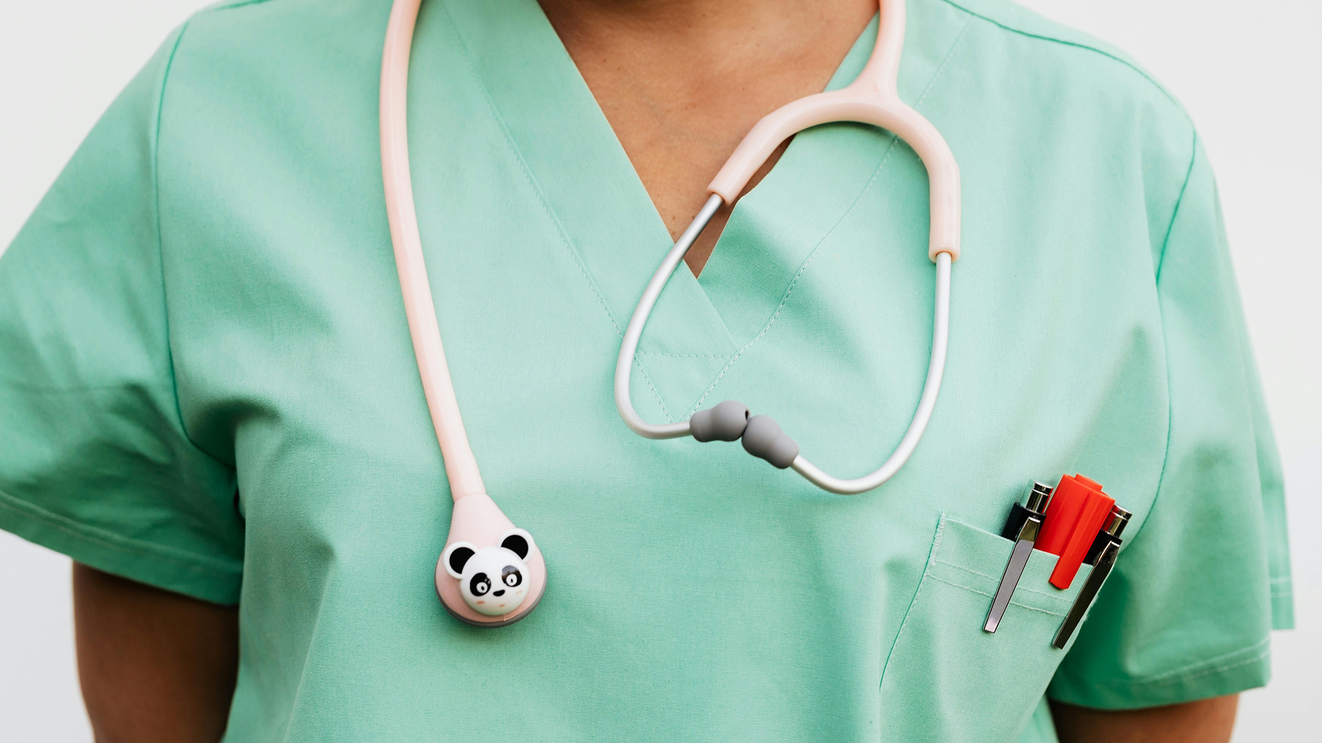 Nurse with stethoscope around neck.