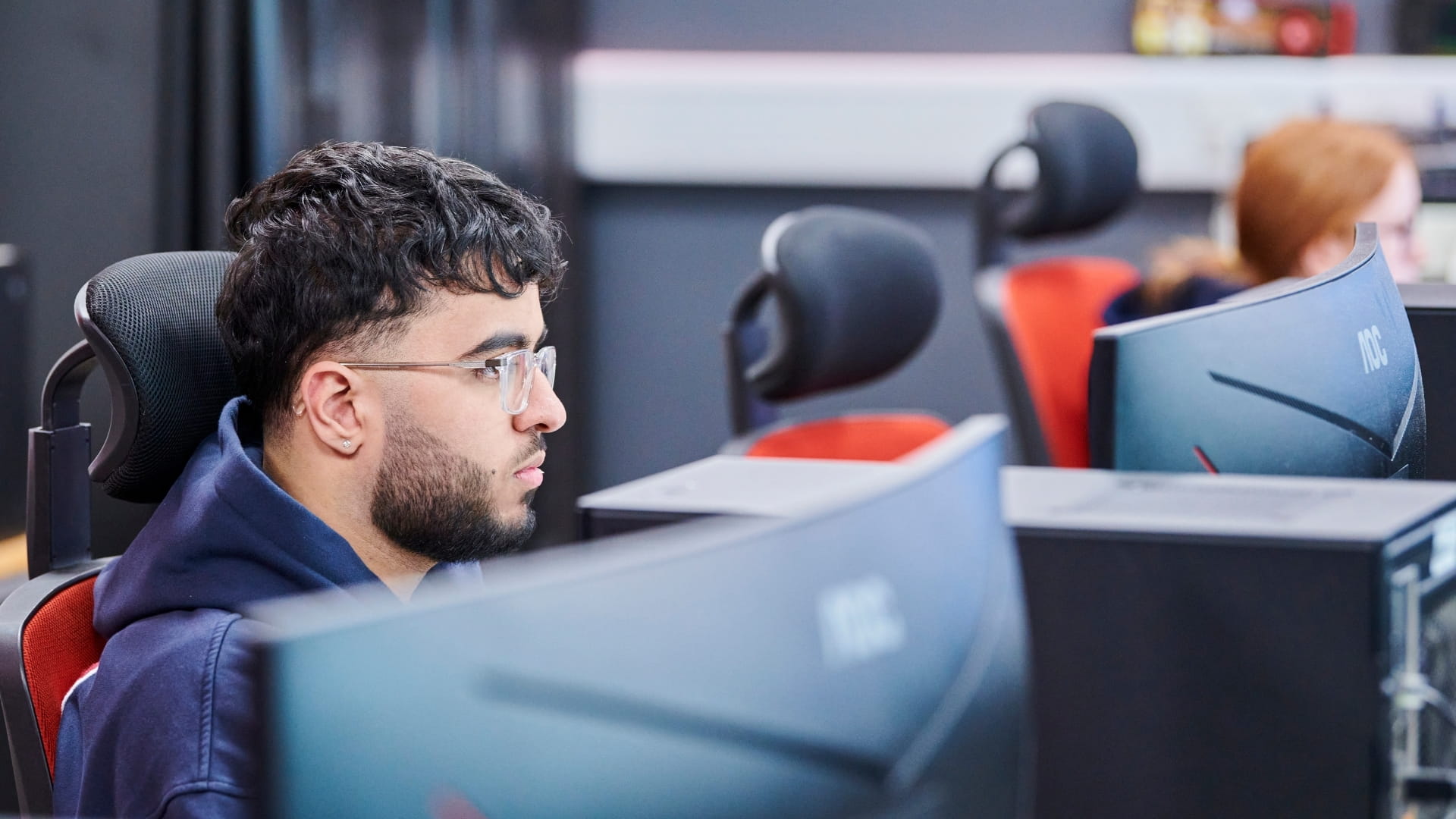 Student looking at computer