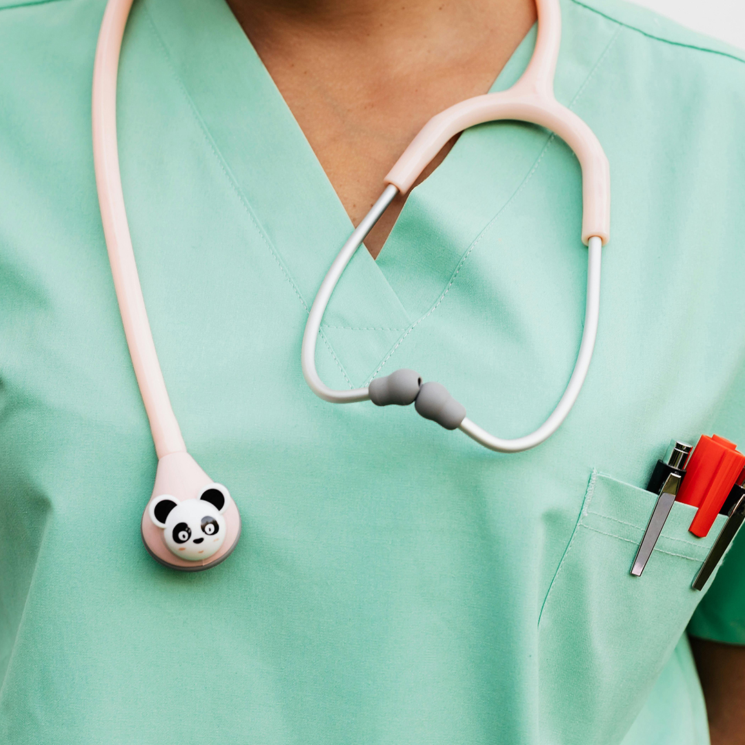 Nurse with stethoscope around neck.