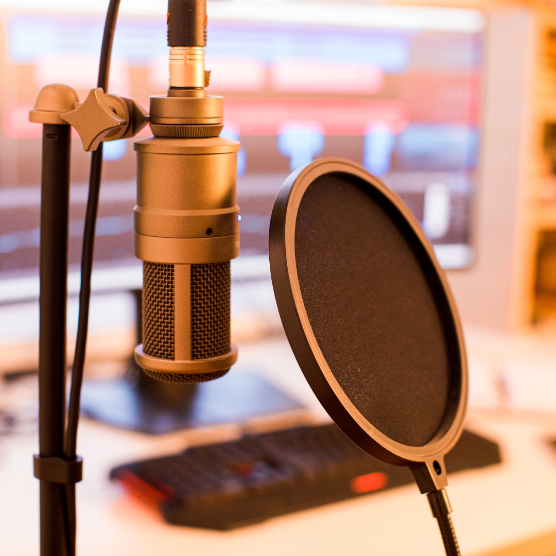 Microphone in recording studio.