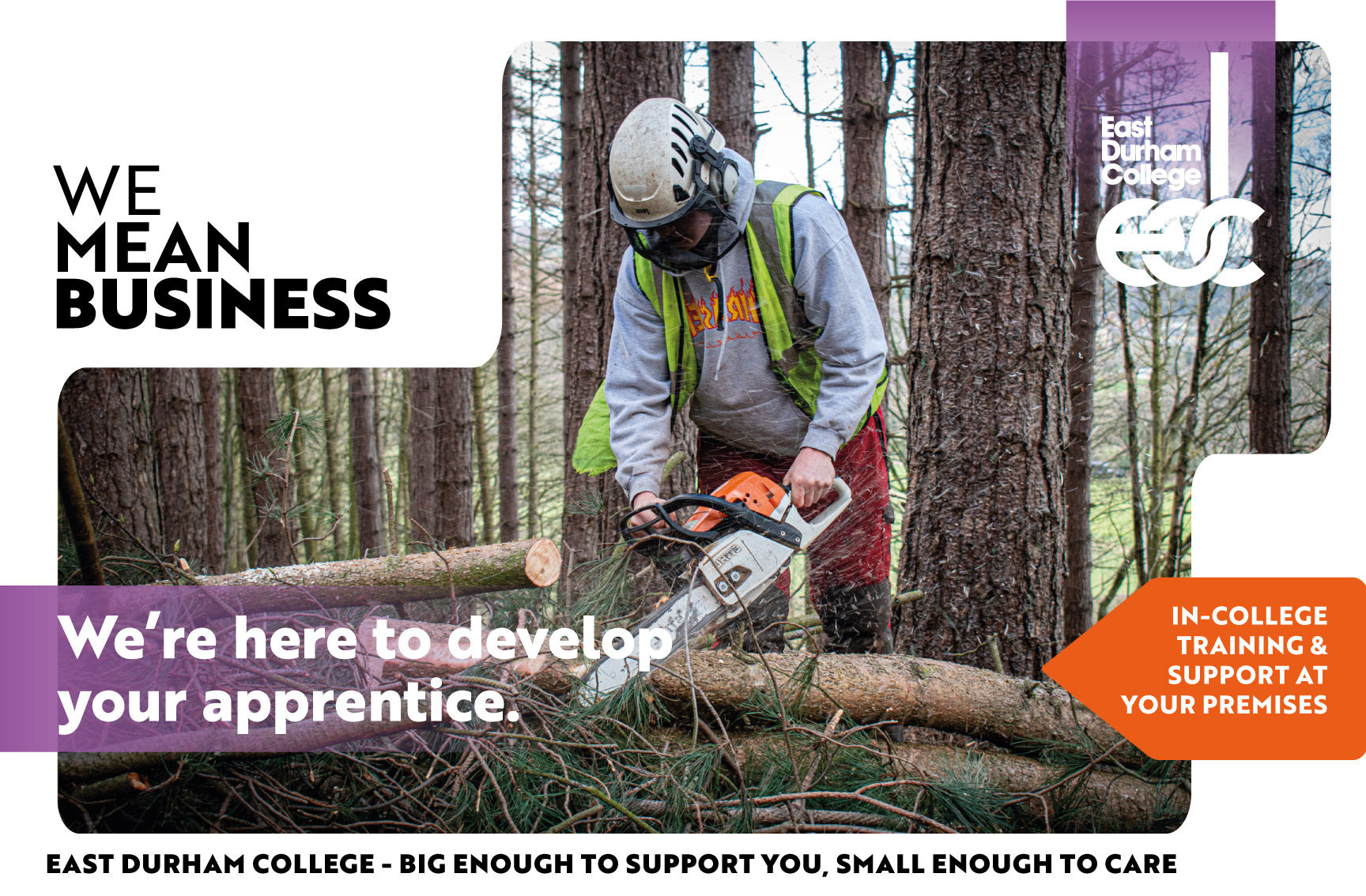 Arborist using chainsaw on log