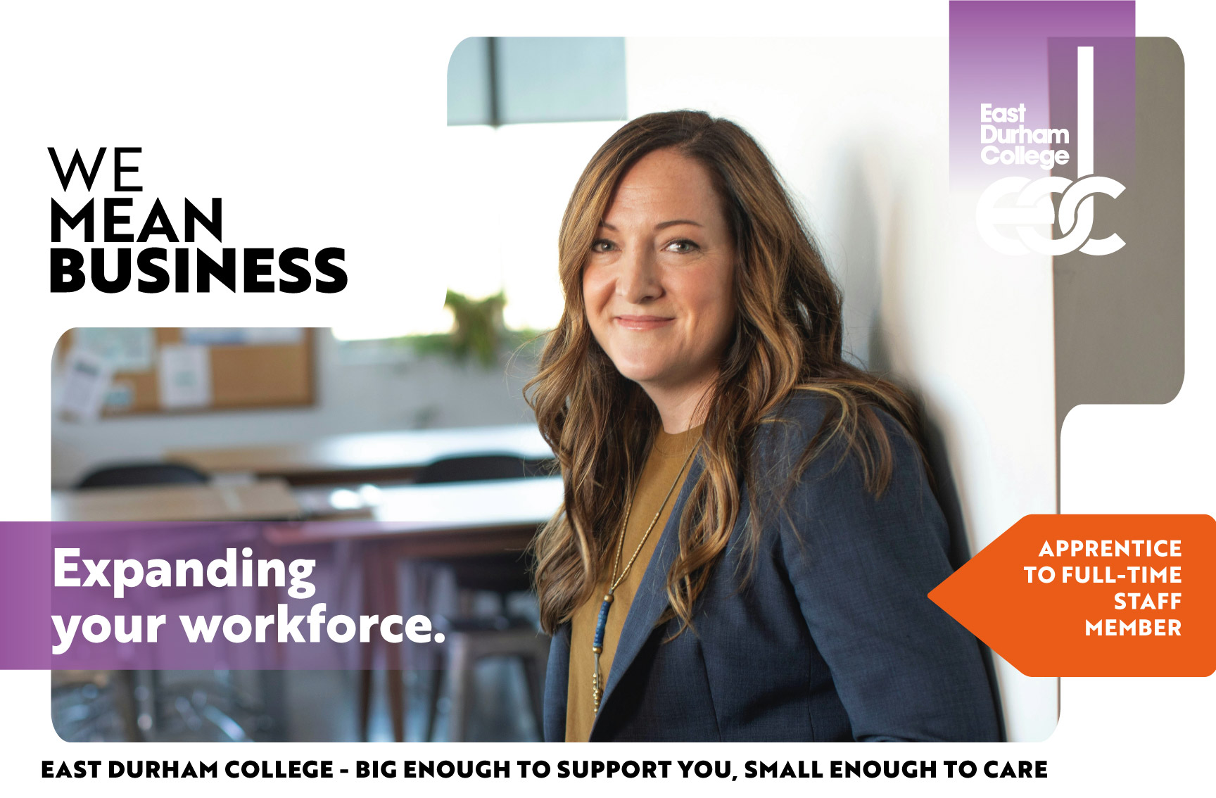 Female teacher standing infront of classroom with text overlay "Expanding your workforce."