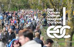 Large crowd with East Durham College with Houghall Campus logo overlaid