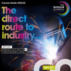 Welder with sparks, text 'The Direct Route to Industry' and Technical Academy logo