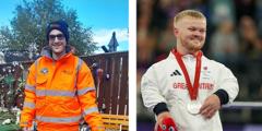 Supported Intern Callum Stands Smiling in Orange Jacket, and Mark Swan Smiles with Silver Medal
