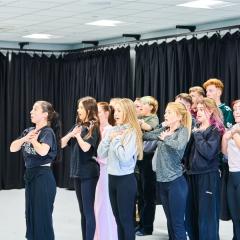Group of student pulling expressive faces